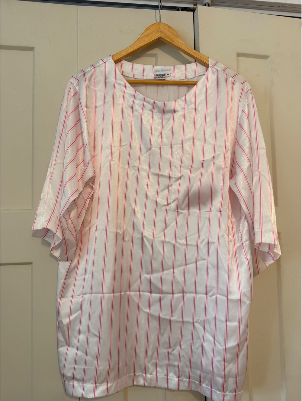 Vintage Carson Pirie Scott white pink striped pajama top size medium